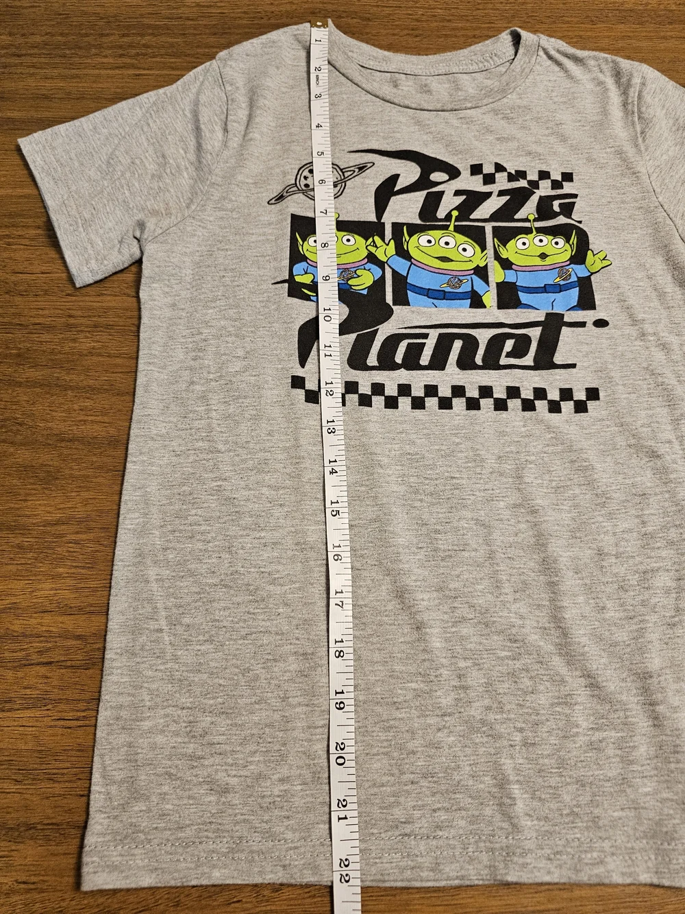 Disney Grey T-Shirt with Green Alien Pizza Planet Graphic